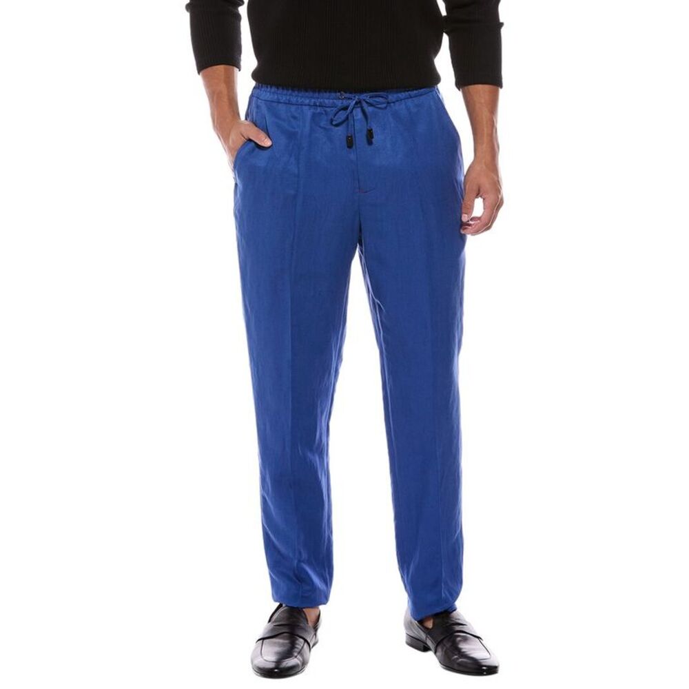 Isaia Mens Linen & Silk-Blend Trouser, Blue